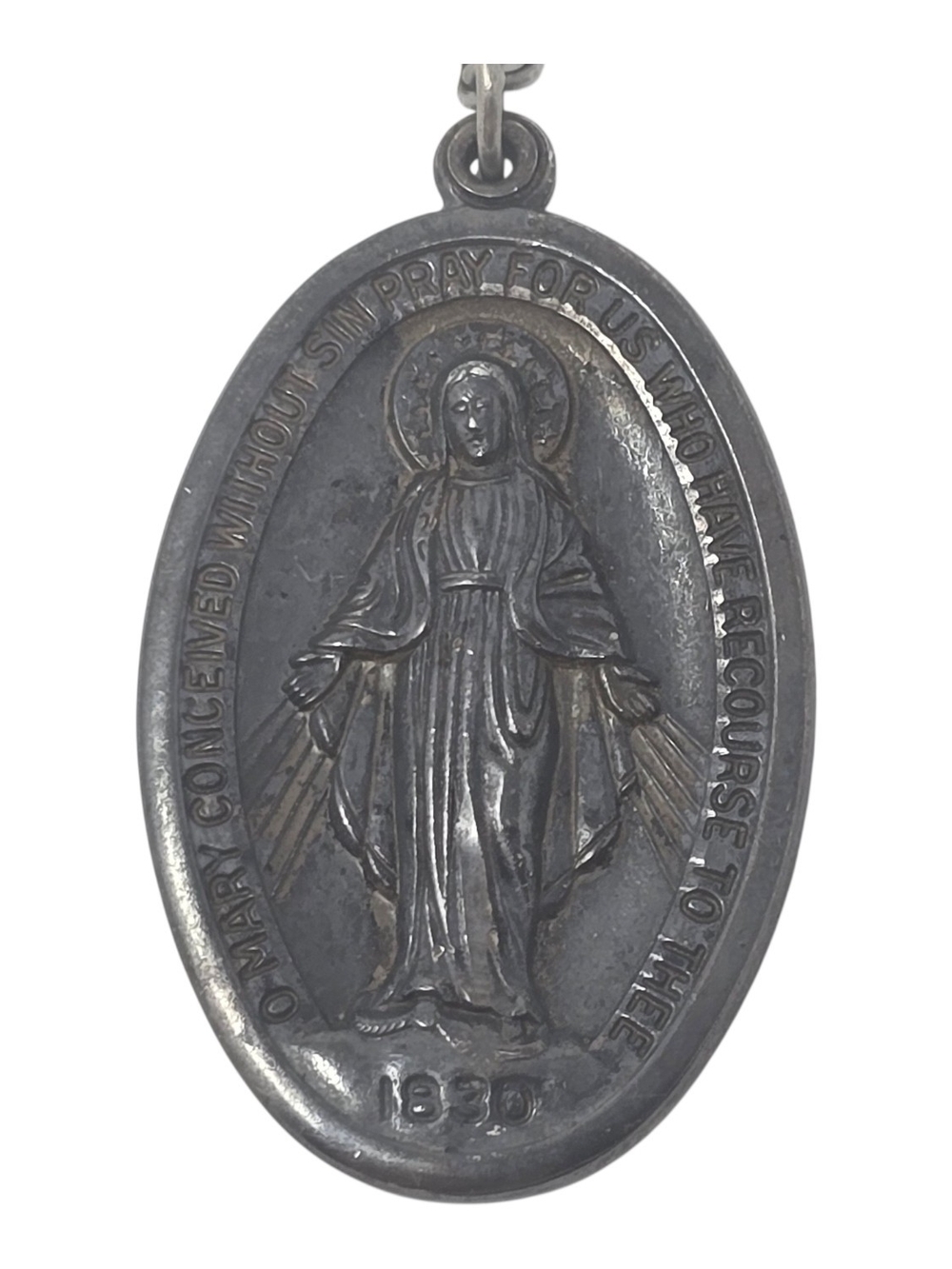 Vintage Sterling Silver Miraculous Medal Necklace